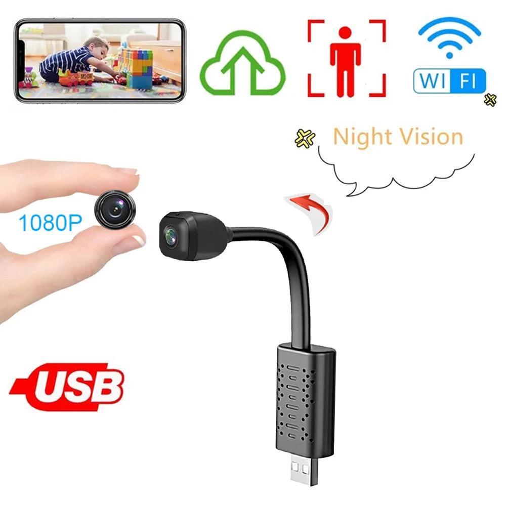 HD 1080P Mini WiFi Camera – Night Vision, Motion Detection, USB AP Hotspot, 120° Ultra-Wide Angle Surveillance Camcorder