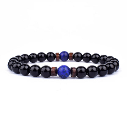 Natural Volcanic Lava Stone Chakra Bracelet – Healing Beads with Tiger Eye & Lapis Lazuli