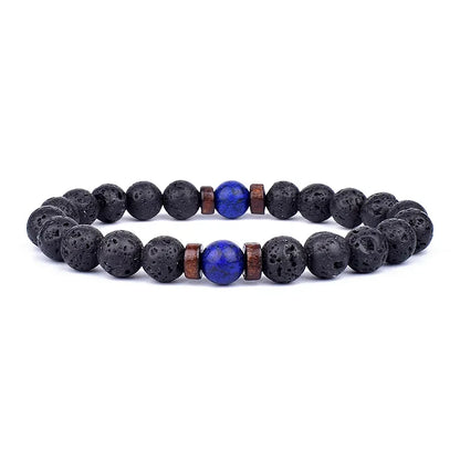 Natural Volcanic Lava Stone Chakra Bracelet – Healing Beads with Tiger Eye & Lapis Lazuli