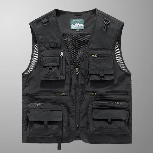 Men’s Tactical Vest – 14 Pocket Mesh Cargo Waistcoat for Hiking, Fishing & Outdoor Adventures | Lightweight Summer Jacket