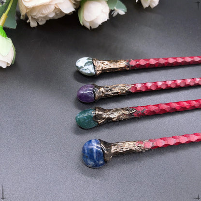 19cm Natural Crystal Wand – Amethyst, Tiger Eye, Labradorite & Red Agate