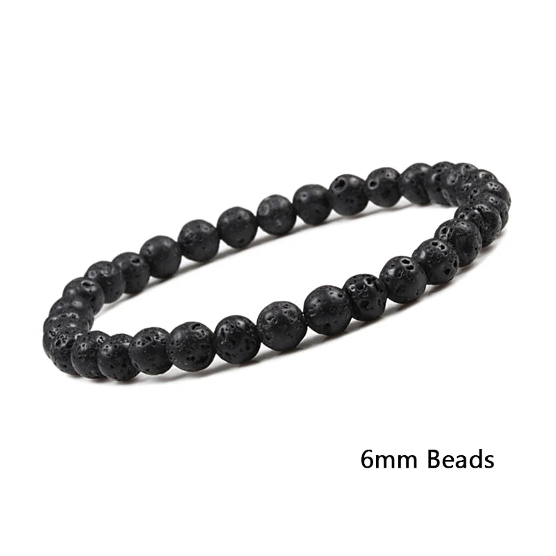 Natural Black Lava Stone Beaded Bracelet – Essential Oil Diffuser Charm Jewelry for Men & Women