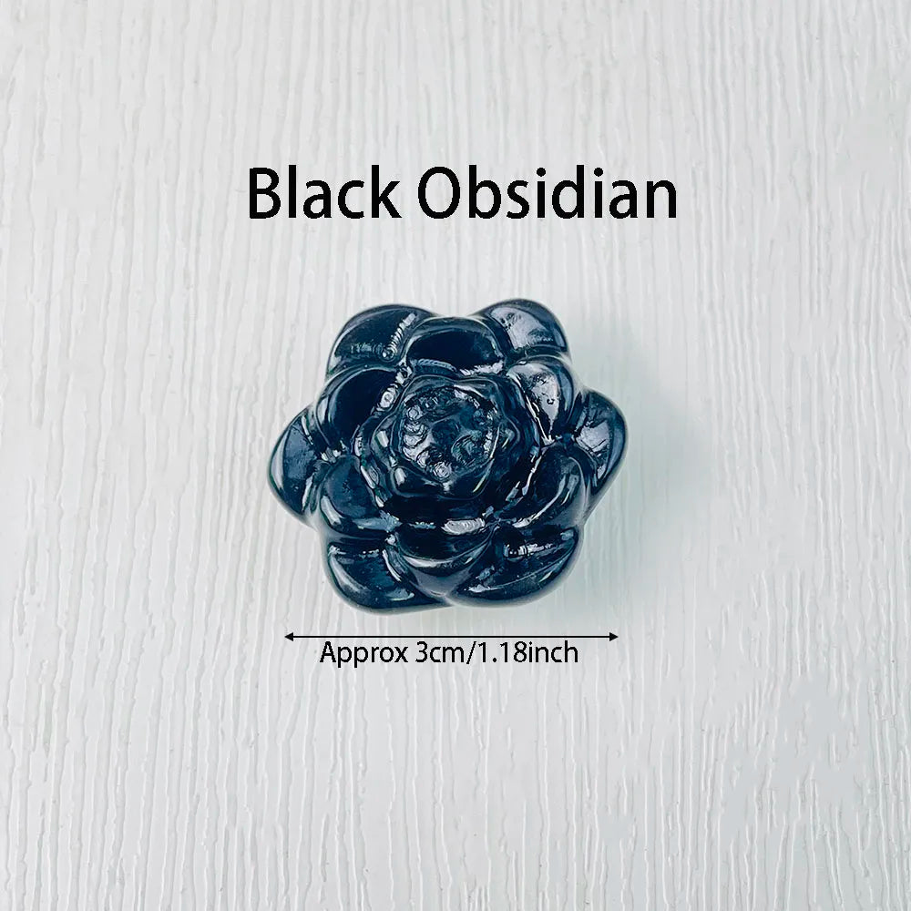 Black Obsidian Crystal Flower – Hand-Carved Spiritual Healing Stone