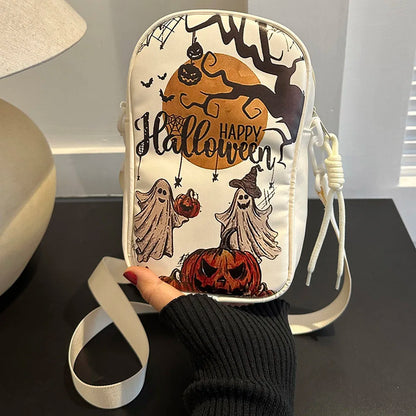 Halloween PU Crossbody Bag – Pumpkin & Ghost Shoulder Purse with Large Capacity & Gothic Style
