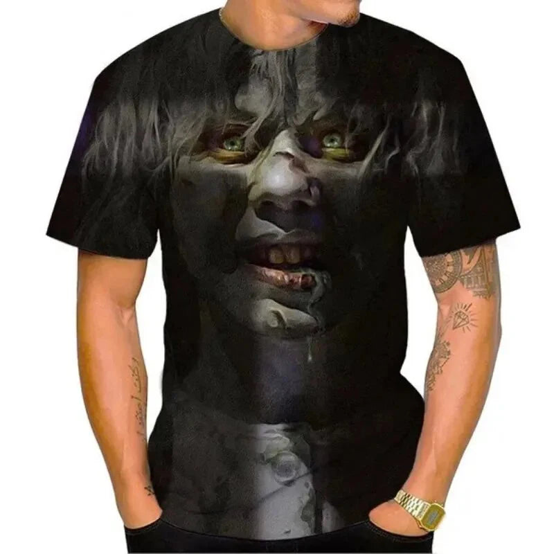 The Exorcist Horror 3D Print T-Shirt – Unisex Streetwear Tee for Men, Women & Kids | Gothic Ghost Hunting Fashion