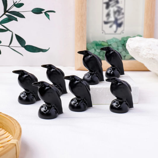 Obsidian Crow Figurine – Crystal Protection & Haunted Decoration