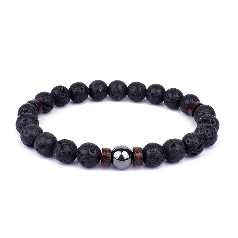 Natural Volcanic Lava Stone Chakra Bracelet – Healing Beads with Tiger Eye & Lapis Lazuli