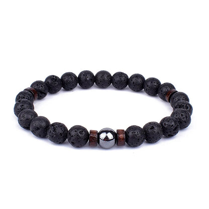 Natural Volcanic Lava Stone Chakra Bracelet – Healing Beads with Tiger Eye & Lapis Lazuli