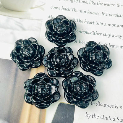 Black Obsidian Crystal Flower – Hand-Carved Spiritual Healing Stone