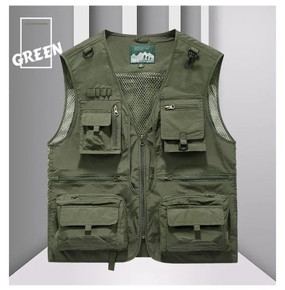 Men’s Tactical Vest – 14 Pocket Mesh Cargo Waistcoat for Hiking, Fishing & Outdoor Adventures | Lightweight Summer Jacket