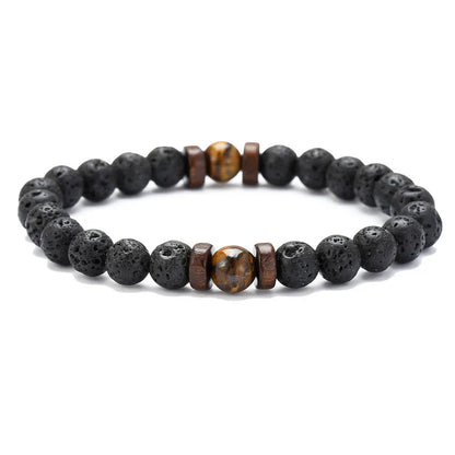 Natural Volcanic Lava Stone Chakra Bracelet – Healing Beads with Tiger Eye & Lapis Lazuli