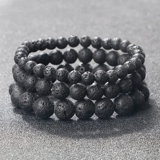 Natural Black Lava Stone Beaded Bracelet – Essential Oil Diffuser Charm Jewelry for Men & Women