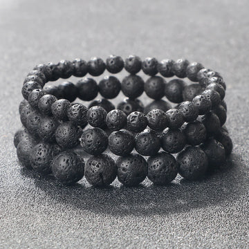Natural Black Lava Stone Beaded Bracelet – Essential Oil Diffuser Charm Jewelry for Men & Women