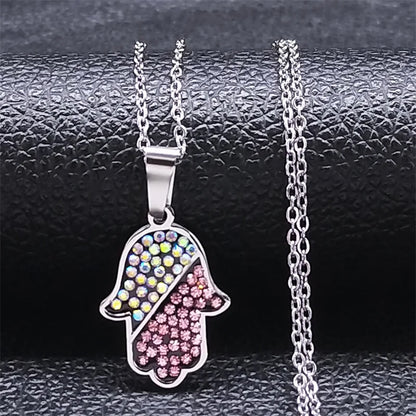 Fatima Hand Evil Eye Necklace – Stainless Steel Protection Pendant for Men & Women | Turkish Blue Eye Amulet Jewelry