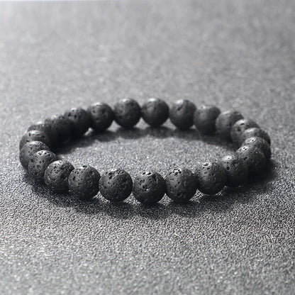 Natural Black Lava Stone Beaded Bracelet – Essential Oil Diffuser Charm Jewelry for Men & Women