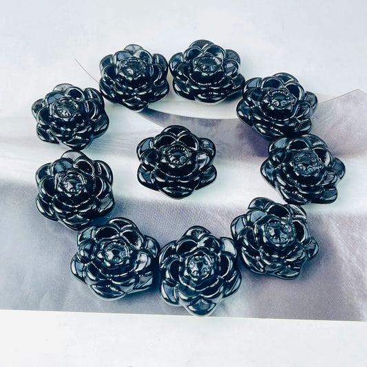 Black Obsidian Crystal Flower – Hand-Carved Spiritual Healing Stone