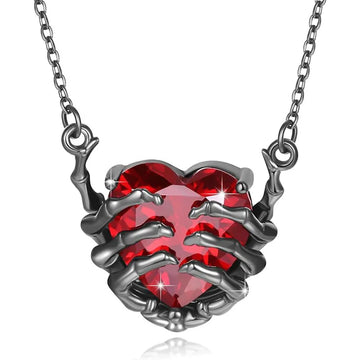 Gothic Red Heart Ghost Claw Pendant Necklace – Punk Dark Style Jewelry for Men & Women