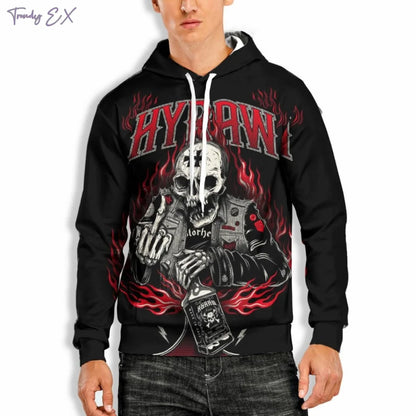Vintage Skull Hoodie – Men’s Digital Print Streetwear Pullover with Kangaroo Pocket & Long Sleeves | Gothic Harajuku Fashion