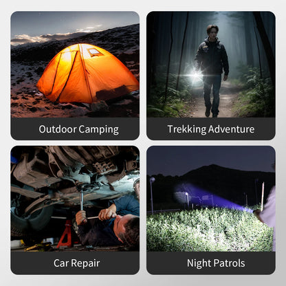Warsun Powerful LED Flashlight – Rechargeable Torch with Magnet, 8 Modes Portable Lantern for Camping, Hiking & Emergency