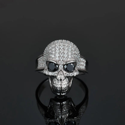 Vintage S925 Silver Skull Ring – Men’s Western Ghost Head with Moissanite Stone