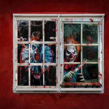 2 Pcs Scary Halloween Window Curtains – Horror Silhouette & Blood Splatter Decoration