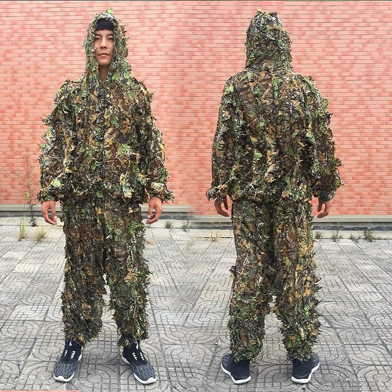 3D Leaf Ghillie Suit – Outdoor Camouflage Jacket & Pants Set with Hood | Hunting, Airsoft & Jungle Training (Men, Women, Kids)