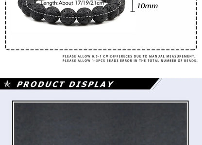 Natural Black Lava Stone Beaded Bracelet – Essential Oil Diffuser Charm Jewelry for Men & Women