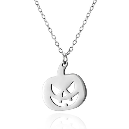 Halloween Pendant Necklace – Stainless Steel Black Cat, Ghost, Spider & Pumpkin Charm | Gothic Friendship Jewelry Gift