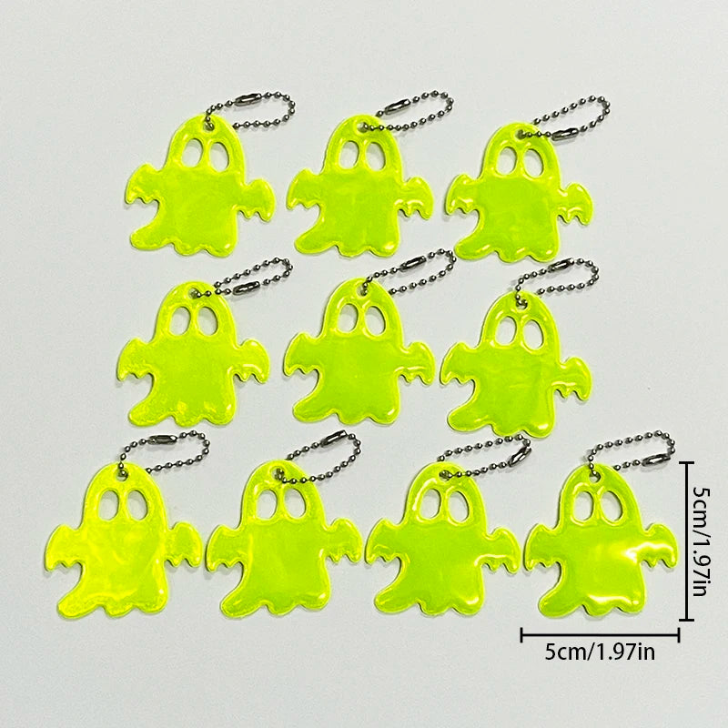 10PCS Night Reflective Key Ring Cute Ghost Shape Night Warning Double-sided Reflective Backpack Pendants Gifts