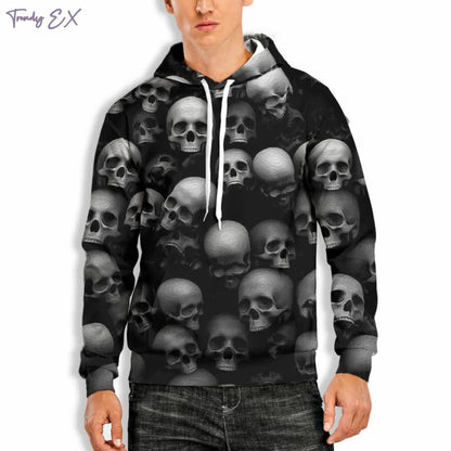 Vintage Skull Hoodie – Men’s Digital Print Streetwear Pullover with Kangaroo Pocket & Long Sleeves | Gothic Harajuku Fashion