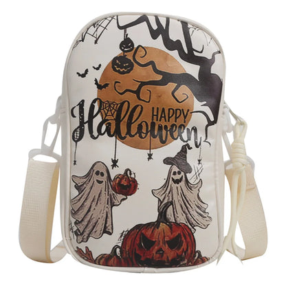 Halloween PU Crossbody Bag – Pumpkin & Ghost Shoulder Purse with Large Capacity & Gothic Style