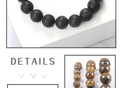 Natural Black Lava Stone Beaded Bracelet – Essential Oil Diffuser Charm Jewelry for Men & Women
