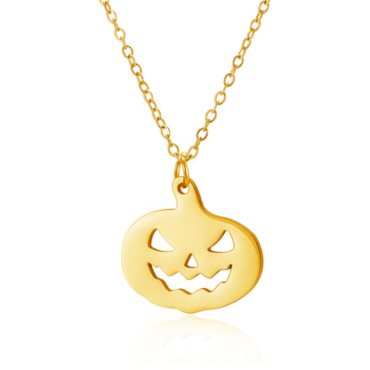 Halloween Pendant Necklace – Stainless Steel Black Cat, Ghost, Spider & Pumpkin Charm | Gothic Friendship Jewelry Gift