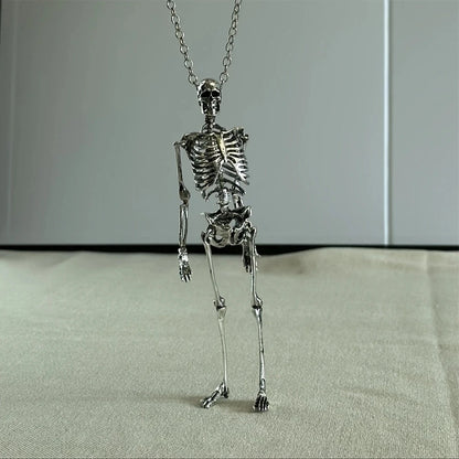 Skeleton Skull Pendant Necklace – Men’s Punk Hip-Hop Silver Gothic Jewelry | Adjustable Skeleton Body Chain