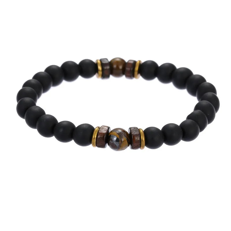 Natural Volcanic Lava Stone Chakra Bracelet – Healing Beads with Tiger Eye & Lapis Lazuli