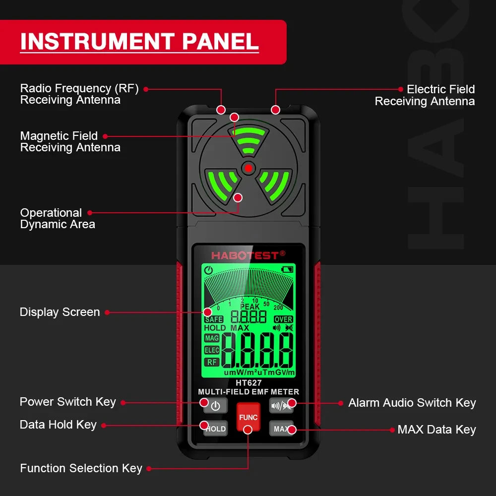 HT627 3-in-1 EMF Meter – Electromagnetic Field Detector for Paranormal Investigations & Ghost Hunting