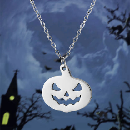 Halloween Pendant Necklace – Stainless Steel Black Cat, Ghost, Spider & Pumpkin Charm | Gothic Friendship Jewelry Gift