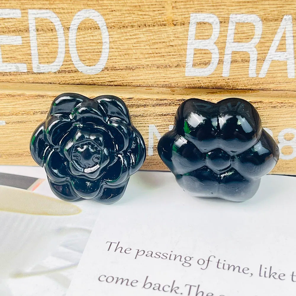 Black Obsidian Crystal Flower – Hand-Carved Spiritual Healing Stone