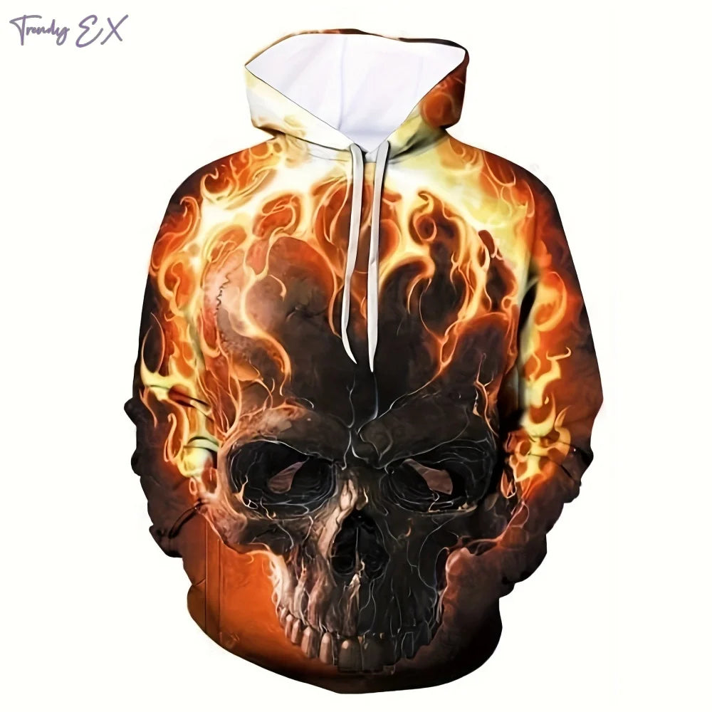 Vintage Skull Hoodie – Men’s Digital Print Streetwear Pullover with Kangaroo Pocket & Long Sleeves | Gothic Harajuku Fashion