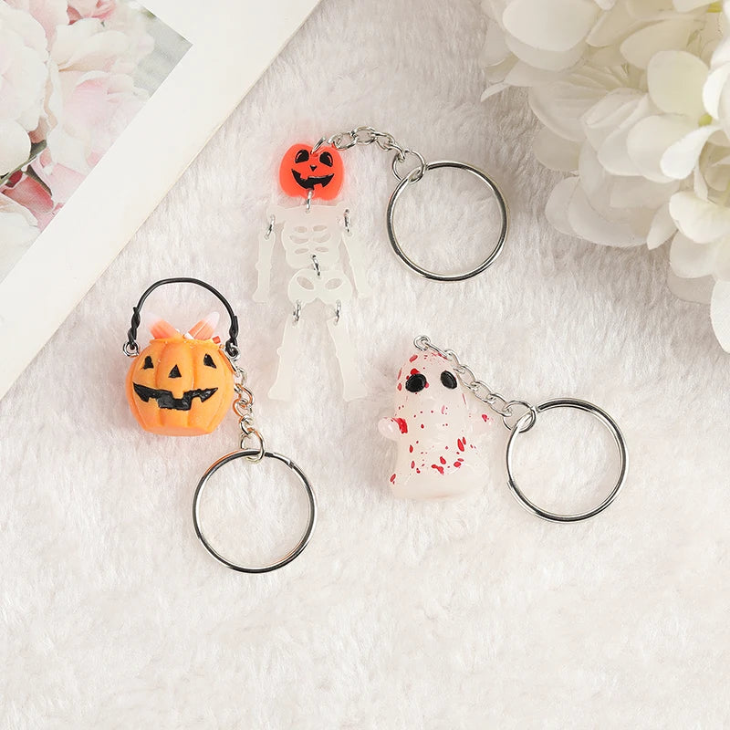 Halloween Glow-in-the-Dark Keychain – Pumpkin, Skull & Ghost Acrylic Keyring for Women