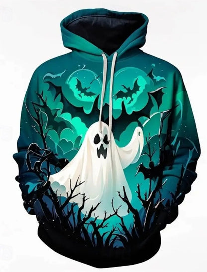 3D Ghost Skull Hoodie – Halloween Pullover Sweatshirt for Men & Women | Gothic Carnival & Casual Streetwear