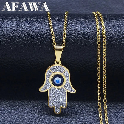 Fatima Hand Evil Eye Necklace – Stainless Steel Protection Pendant for Men & Women | Turkish Blue Eye Amulet Jewelry