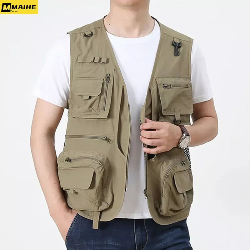 Men’s Tactical Vest – 14 Pocket Mesh Cargo Waistcoat for Hiking, Fishing & Outdoor Adventures | Lightweight Summer Jacket
