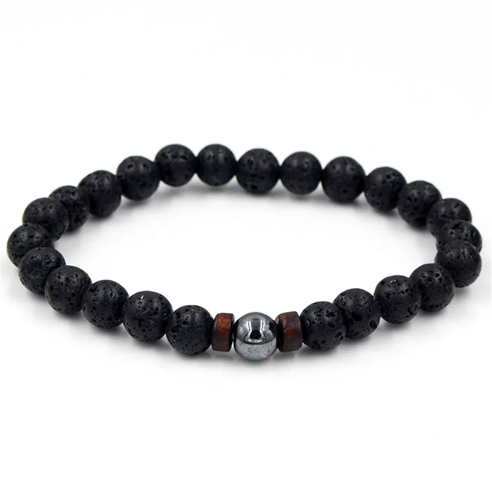 Natural Volcanic Lava Stone Chakra Bracelet – Healing Beads with Tiger Eye & Lapis Lazuli