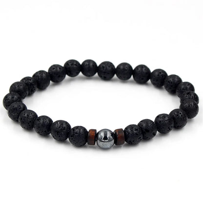 Natural Volcanic Lava Stone Chakra Bracelet – Healing Beads with Tiger Eye & Lapis Lazuli
