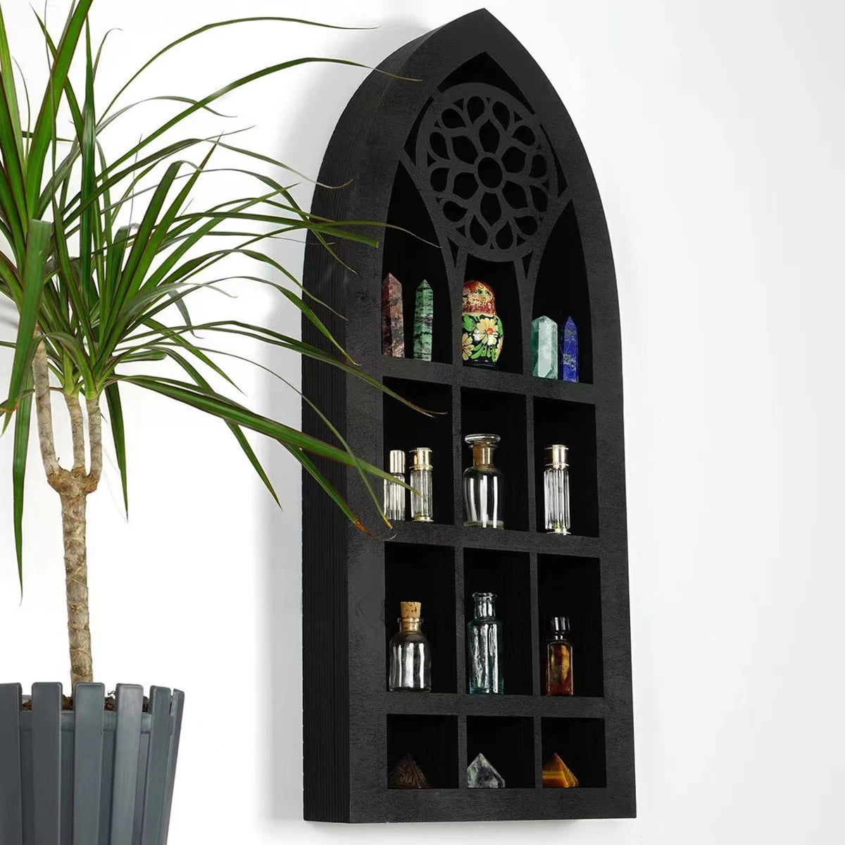 Cat in the Moon Wooden Crystal Shelf – Mystical Wall Display