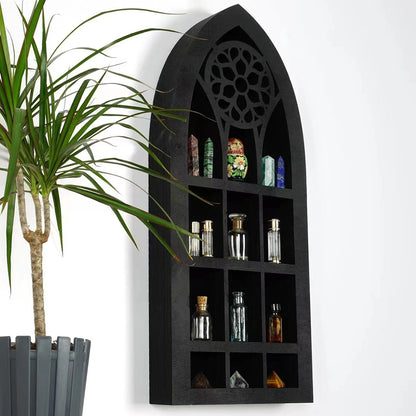 Cat in the Moon Wooden Crystal Shelf – Mystical Wall Display