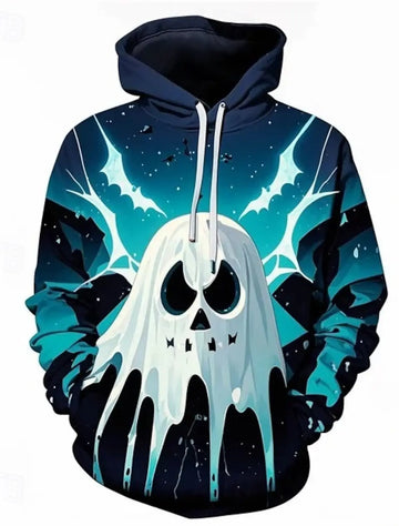 3D Ghost Skull Hoodie – Halloween Pullover Sweatshirt for Men & Women | Gothic Carnival & Casual Streetwear