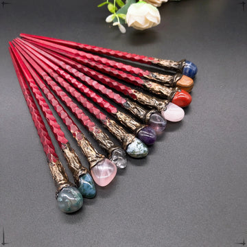 19cm Natural Crystal Wand – Amethyst, Tiger Eye, Labradorite & Red Agate