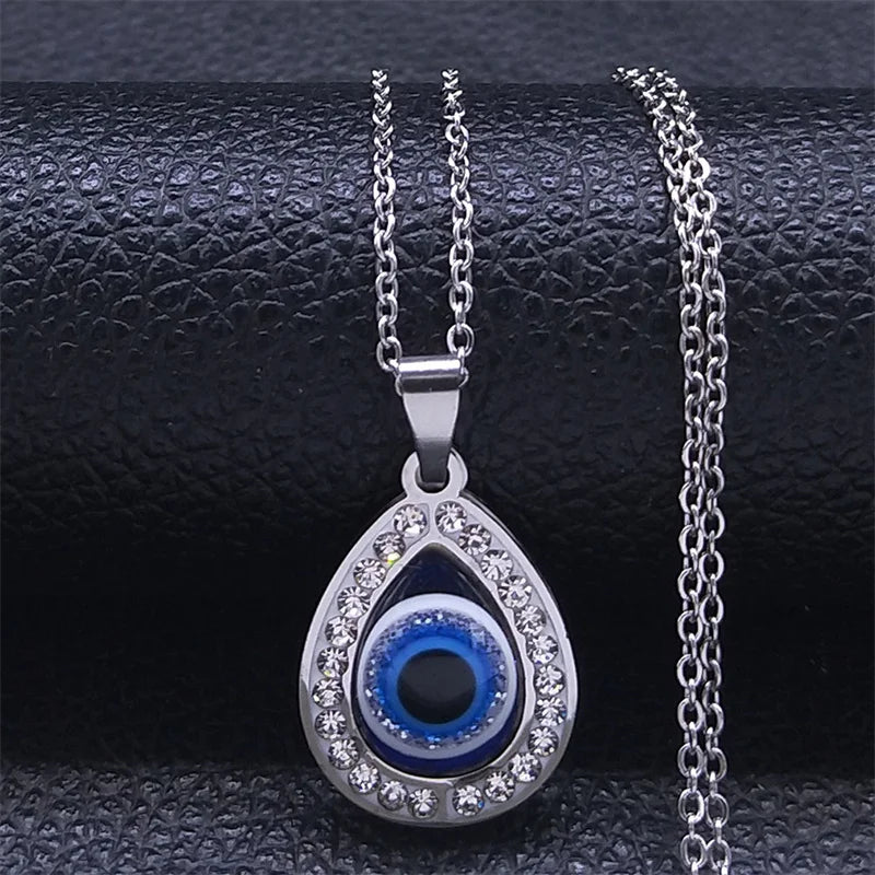Fatima Hand Evil Eye Necklace – Stainless Steel Protection Pendant for Men & Women | Turkish Blue Eye Amulet Jewelry